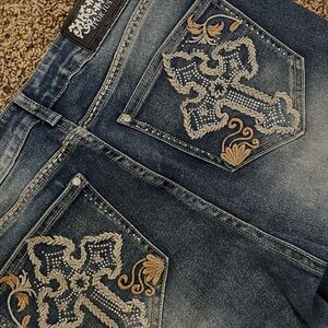 J for Justify Blue Jeans with Embroidered Cross